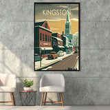 Kingston Canada Retro Art Print, Large Canvas, Framed Canvas Print Wall Art Home Decor, Floating Frame