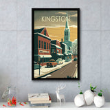 Kingston Canada Retro Art Print, Large Canvas, Framed Canvas Print Wall Art Home Decor, Floating Frame