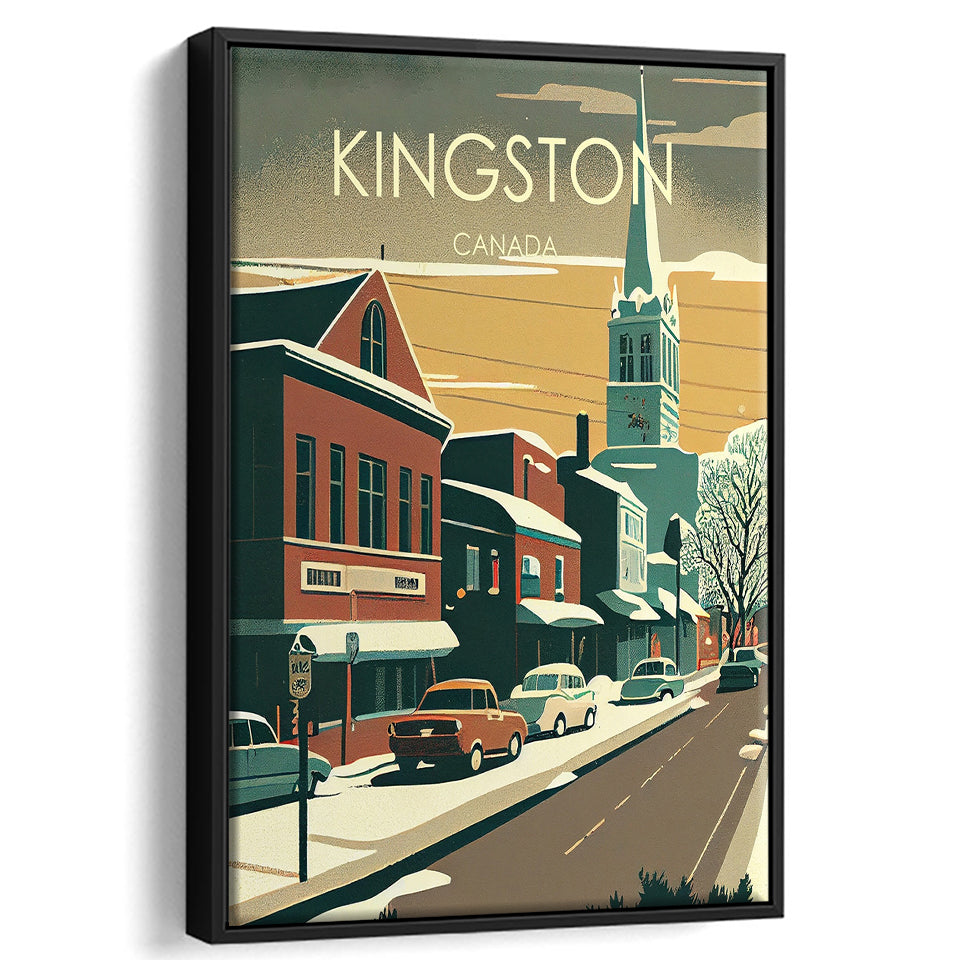 Kingston Canada Retro Art Print, Large Canvas, Framed Canvas Print Wall Art Home Decor, Floating Frame