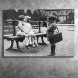 Kissing Kids Black And White Print, First Kiss Canvas Prints Wall Art Home Decor