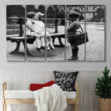 Kissing Kids Black And White Print, First Kiss Larger Canvas Art, 5 Piece Canvas Prints Wall Art Decor
