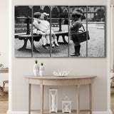 Kissing Kids Black And White Print, First Kiss Larger Canvas Art, 5 Piece Canvas Prints Wall Art Decor