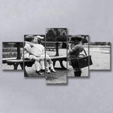 Kissing Kids Black And White Print, First Kiss 5 Panels, Canvas Prints Wall Art Decor, Large Canvas Art