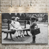Kissing Kids Black And White Print, First Kiss Canvas Prints Wall Art Home Decor