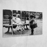 Kissing Kids Black And White Print, First Kiss Larger Canvas Art, 5 Piece Canvas Prints Wall Art Decor
