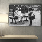 Kissing Kids Black And White Print, First Kiss Canvas Prints Wall Art Home Decor