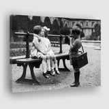 Kissing Kids Black And White Print, First Kiss Canvas Prints Wall Art Home Decor