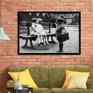 Kissing Kids Black And White Print, First Kiss Framed Art Prints, Wall Art,Home Decor,Framed Picture