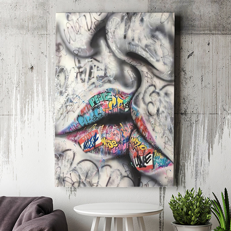 Kissing Lips Graffiti Canvas Prints Wall Art - Painting Canvas, Home Wall Decor, For Sale, Painting Prints