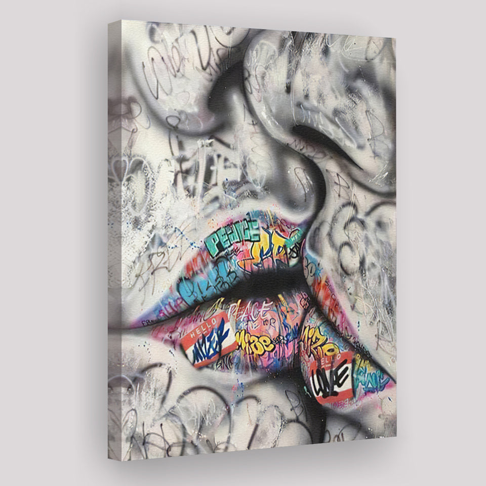 Kissing Lips Graffiti Canvas Prints Wall Art - Painting Canvas, Home Wall Decor, For Sale, Painting Prints