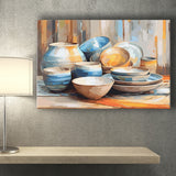 Kitchen Ceramics Wall Art, Pots And Plates Print, Kitchen Decor Canvas Prints Wall Art, Home Living Room Decor, Large Canvas