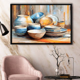 Kitchen Ceramics Wall Art, Pots And Plates Print, Kitchen Decor Framed Canvas Prints Wall Art, Floating Frame, Large Canvas