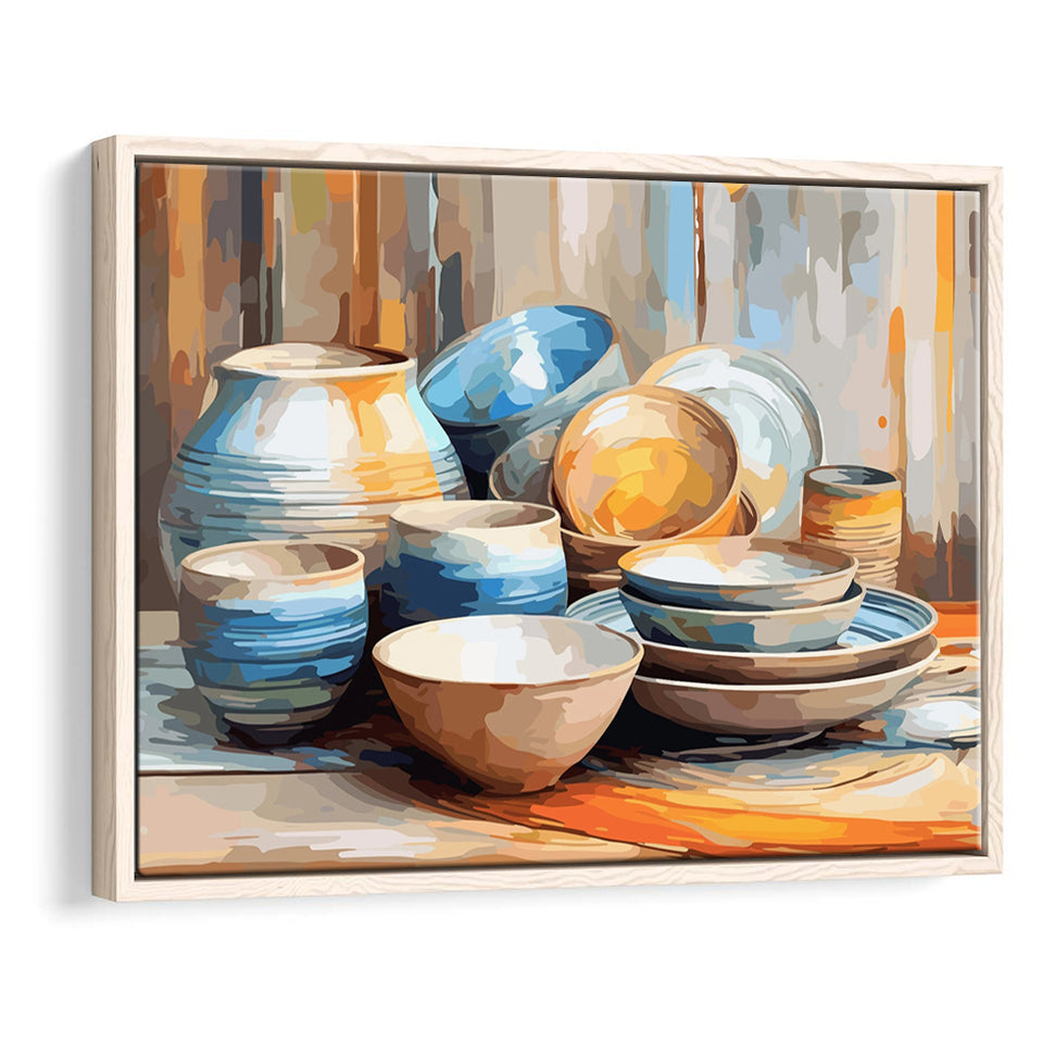 Kitchen Ceramics Wall Art, Pots And Plates Print, Kitchen Decor Framed Canvas Prints Wall Art, Floating Frame, Large Canvas