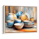 Kitchen Ceramics Wall Art, Pots And Plates Print, Kitchen Decor Framed Canvas Prints Wall Art, Floating Frame, Large Canvas
