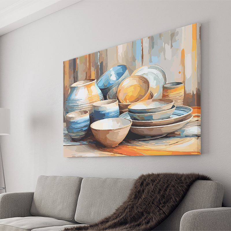 Kitchen Ceramics Wall Art, Pots And Plates Print, Kitchen Decor Canvas Prints Wall Art, Home Living Room Decor, Large Canvas