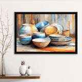 Kitchen Ceramics Wall Art, Pots And Plates Print, Kitchen Decor Framed Canvas Prints Wall Art, Floating Frame, Large Canvas