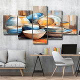 Kitchen Ceramics Wall Art, Pots And Plates Print, Kitchen Decor, 5 Panel Canvas Prints Wall Art,Mixed Canvas, Large Canvas