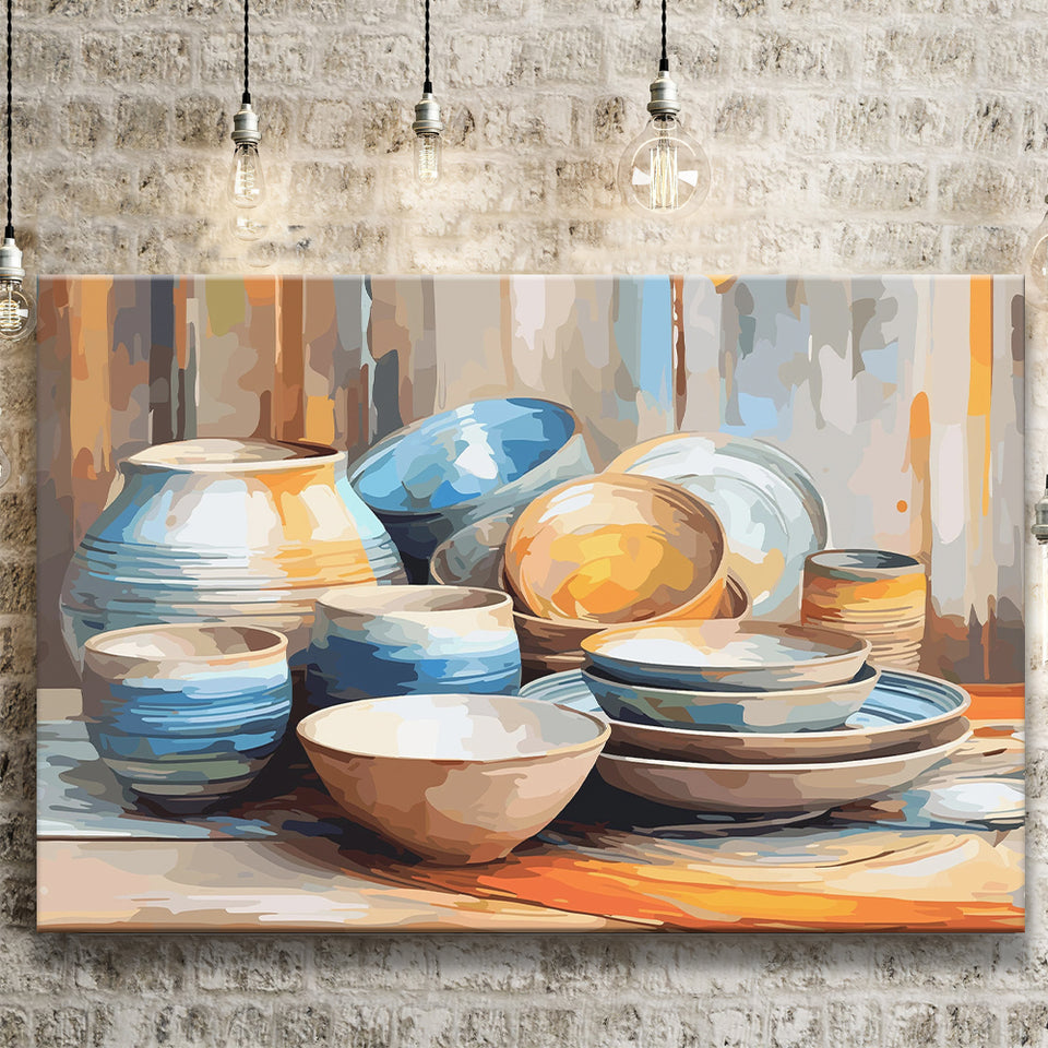 Kitchen Ceramics Wall Art, Pots And Plates Print, Kitchen Decor Canvas Prints Wall Art, Home Living Room Decor, Large Canvas