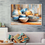 Kitchen Ceramics Wall Art, Pots And Plates Print, Kitchen Decor Framed Canvas Prints Wall Art, Floating Frame, Large Canvas
