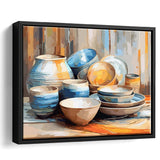 Kitchen Ceramics Wall Art, Pots And Plates Print, Kitchen Decor Framed Canvas Prints Wall Art, Floating Frame, Large Canvas