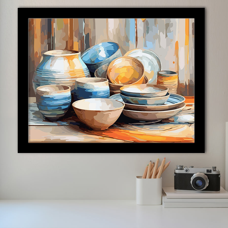 Kitchen Ceramics Wall Art, Pots And Plates Print, Kitchen Decor Framed Art Prints Wall Decor, Framed Picture, Large Art Prints