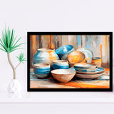 Kitchen Ceramics Wall Art, Pots And Plates Print, Kitchen Decor Framed Art Prints Wall Decor, Framed Picture, Large Art Prints