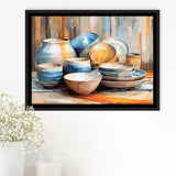 Kitchen Ceramics Wall Art, Pots And Plates Print, Kitchen Decor Framed Canvas Prints Wall Art, Floating Frame, Large Canvas