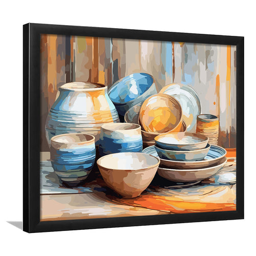 Kitchen Ceramics Wall Art, Pots And Plates Print, Kitchen Decor Framed Art Prints Wall Decor, Framed Picture, Large Art Prints