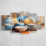 Kitchen Ceramics Wall Art, Pots And Plates Print, Kitchen Decor, 5 Panel Canvas Prints Wall Art,Mixed Canvas, Large Canvas