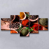 Kitchen Herbs Spices 5 Piece Canvas Prints Wall Art Decor, Multi Panels, Mixed Canvas