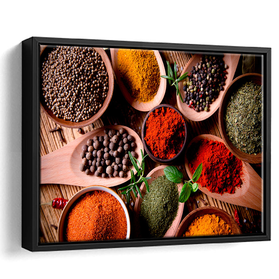 Kitchen Herbs Spices Framed Canvas Prints Wall Art Decor, Framed Picture, Floating Frame