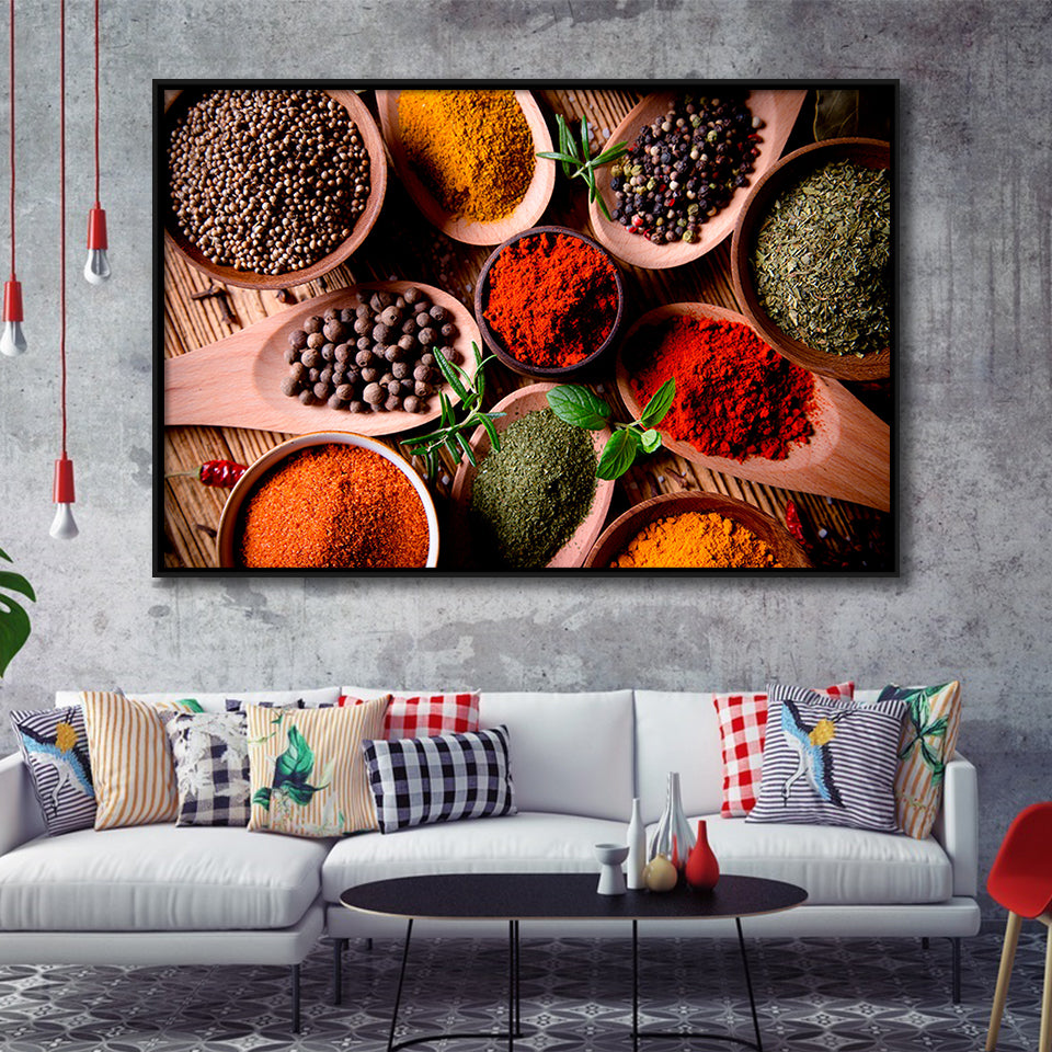 Kitchen Herbs Spices Framed Canvas Prints Wall Art Decor, Framed Picture, Floating Frame