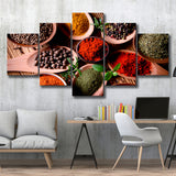 Kitchen Herbs Spices 5 Piece Canvas Prints Wall Art Decor, Multi Panels, Mixed Canvas