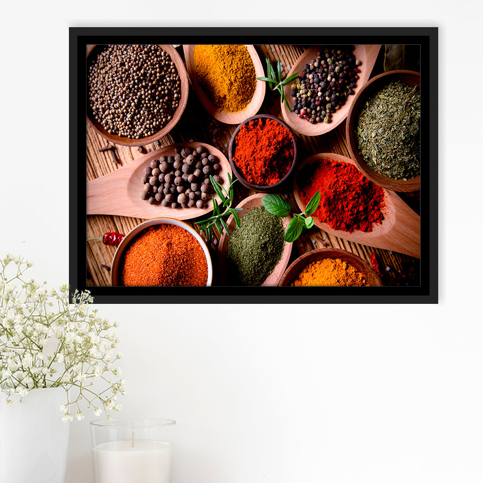 Kitchen Herbs Spices Framed Canvas Prints Wall Art Decor, Framed Picture, Floating Frame