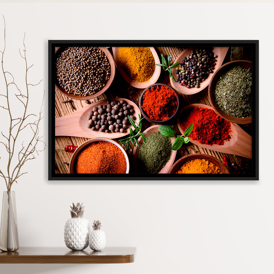 Kitchen Herbs Spices Framed Canvas Prints Wall Art Decor, Framed Picture, Floating Frame