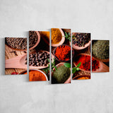 Kitchen Herbs Spices 5 Piece Canvas Prints Wall Art Decor, Multi Panels, Mixed Canvas