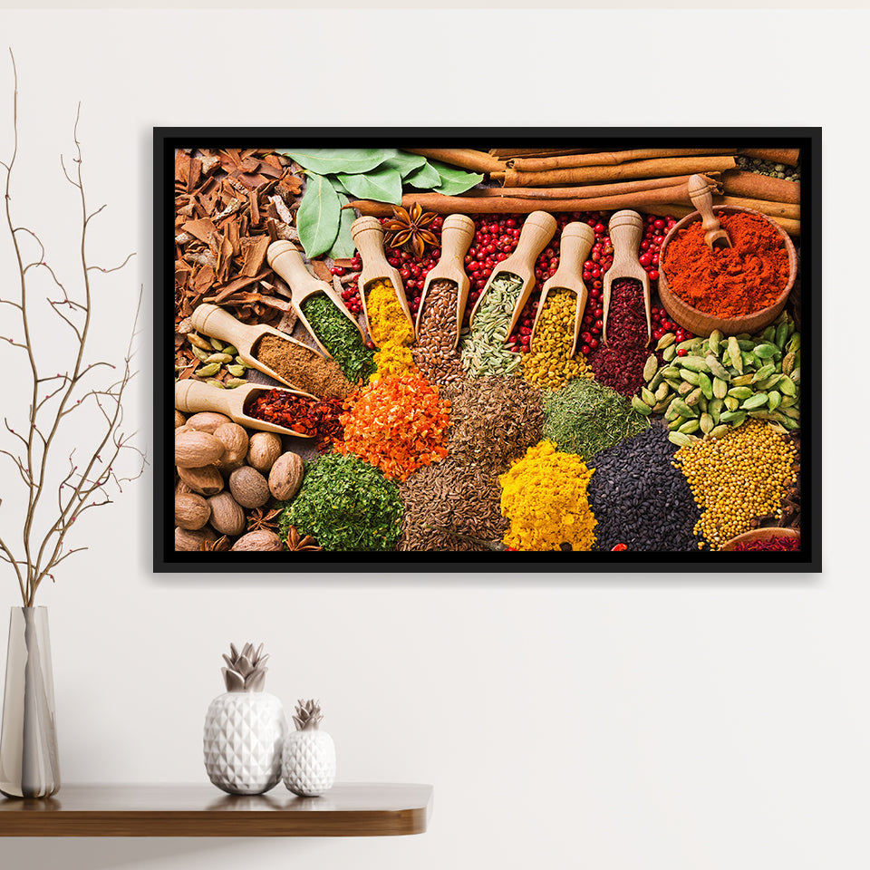 Kitchen Spices Decor Spices Print Framed Canvas Prints Wall Art Home Decor - Painting Canvas, Black Frame, Framed Picture