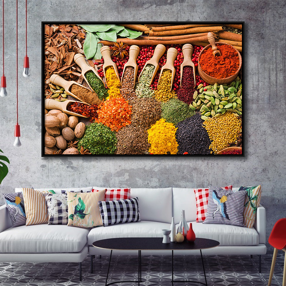 Kitchen Spices Decor Spices Print Framed Canvas Prints Wall Art Home Decor - Painting Canvas, Black Frame, Framed Picture