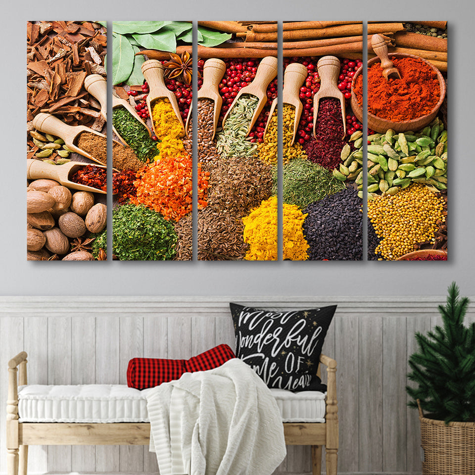 kitchen spices 5 piece b canvas prints wall art, multi panels