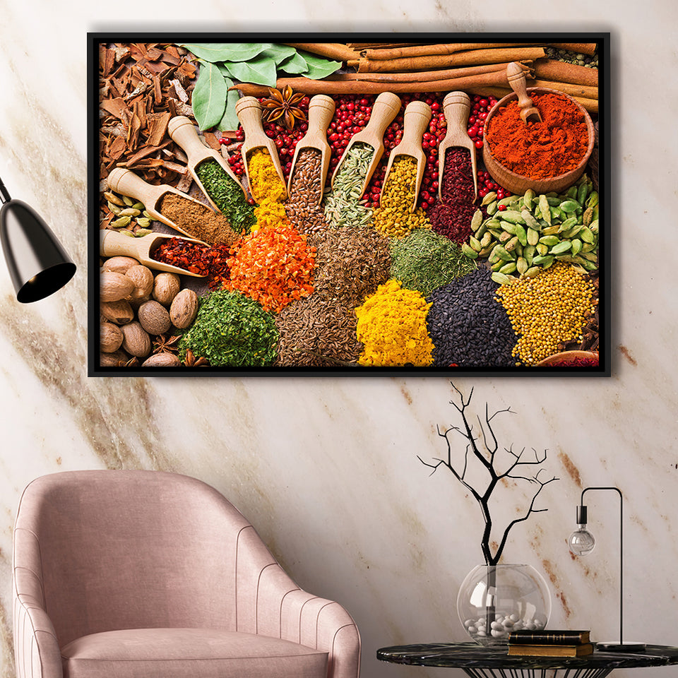 Kitchen Spices Framed Canvas Prints Wall Art Decor, Framed Picture, Floating Frame