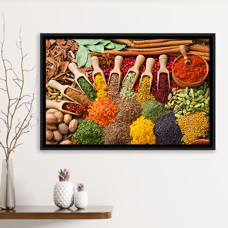 Kitchen Spices Framed Canvas Prints Wall Art Decor, Framed Picture, Floating Frame