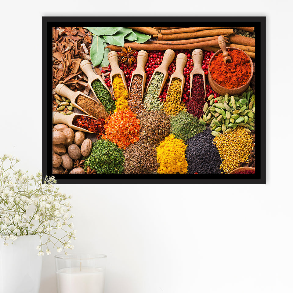 Kitchen Spices Framed Canvas Prints Wall Art Decor, Framed Picture, Floating Frame