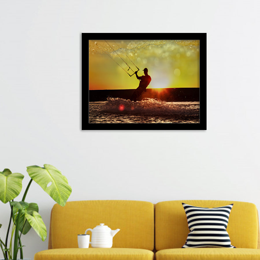 Kiteboarder Sportsman Under Sunset Sun Framed Wall Art - Framed Prints, Art Prints, Print for Sale, Painting Prints