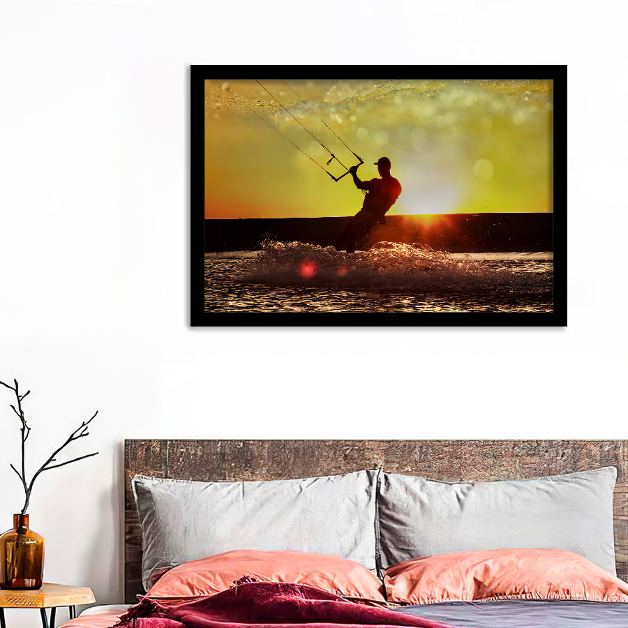 Kiteboarder Sportsman Under Sunset Sun Framed Wall Art - Framed Prints, Art Prints, Print for Sale, Painting Prints