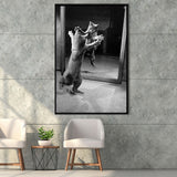 Kitten Dance Photo Black And White Print, Funny Animal Photo Framed Canvas Prints Wall Art Home Decor, Floating Frame