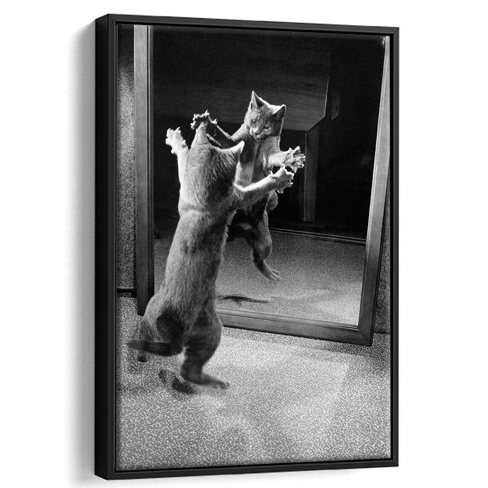 Kitten Dance Photo Black And White Print, Funny Animal Photo Framed Canvas Prints Wall Art Home Decor, Floating Frame