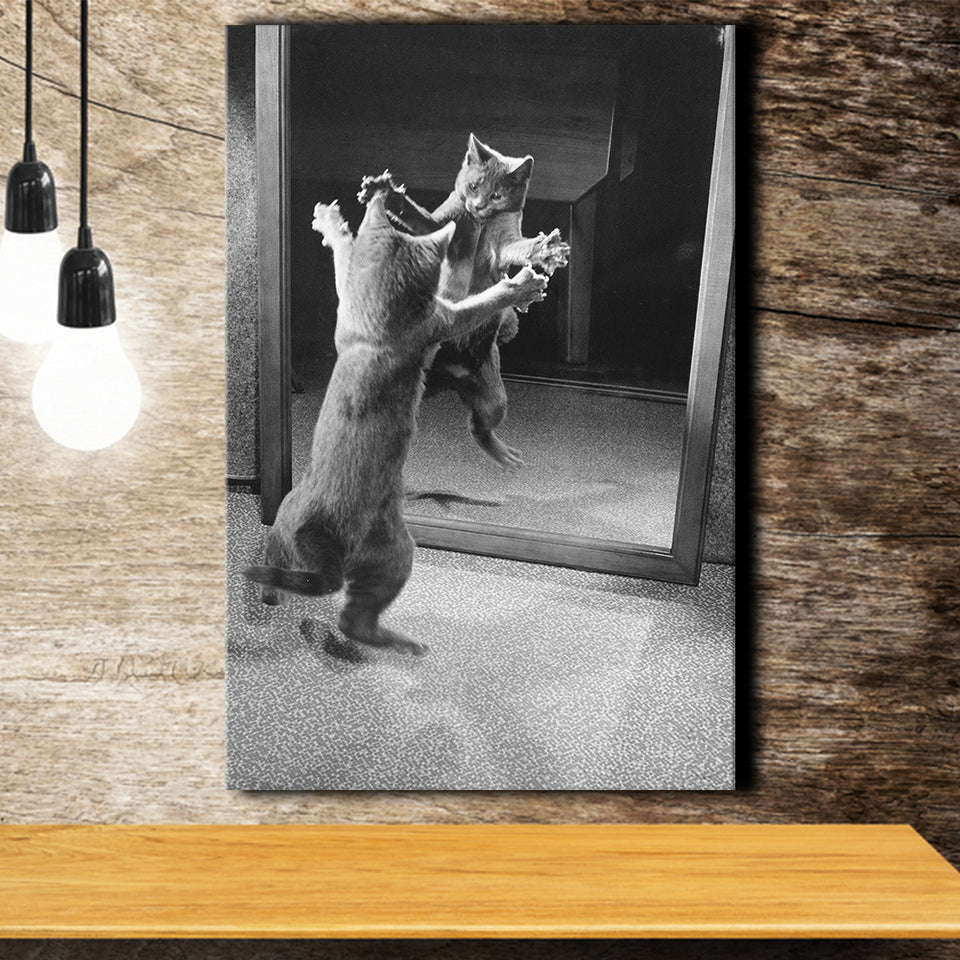 Kitten Dance Photo Black And White Print, Funny Animal Photo Canvas Prints Wall Art Home Decor