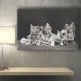 Kittens Playing With Yarn Black And White Print, Vintage Animal Photo Canvas Prints Wall Art Home Decor