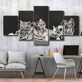 Kittens Playing With Yarn Black And White Print, Vintage Animal Photo 5 Panels, Canvas Prints Wall Art Decor, Large Canvas Art