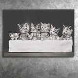 Kittens Tea Time Black And White Print, Kitten Friends Canvas Prints Wall Art Home Decor